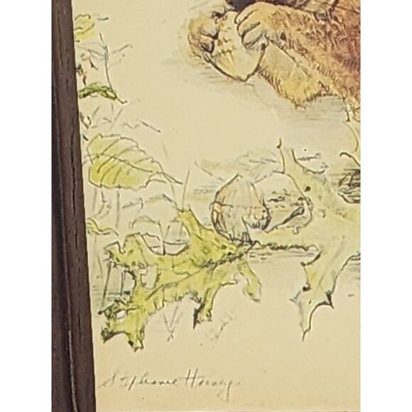 Vintage Stephanie Harney Squirrel Art On Wooden‎ Plaque - Picture 6 of 9